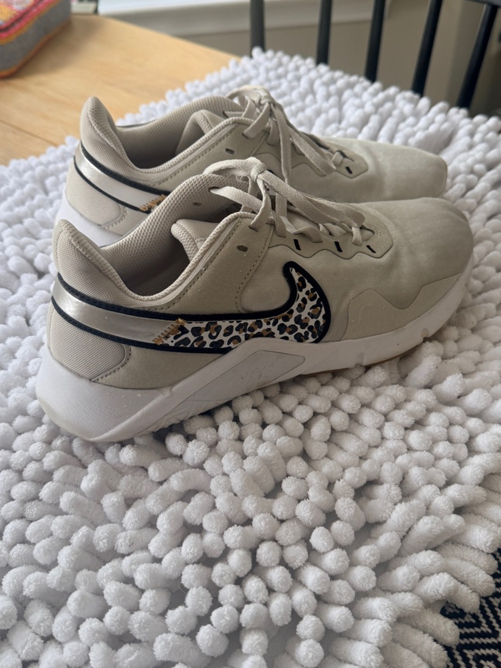 Nike Light Beige Low-Top Sneakers with Leopard Swoosh